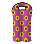 Magenta Pink Sunflower Pattern Print Double Neoprene Wine Tote