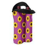 Magenta Pink Sunflower Pattern Print Double Neoprene Wine Tote