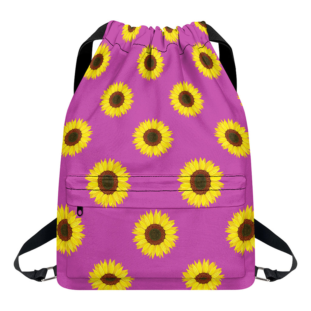Magenta Pink Sunflower Pattern Print Drawstring Backpack