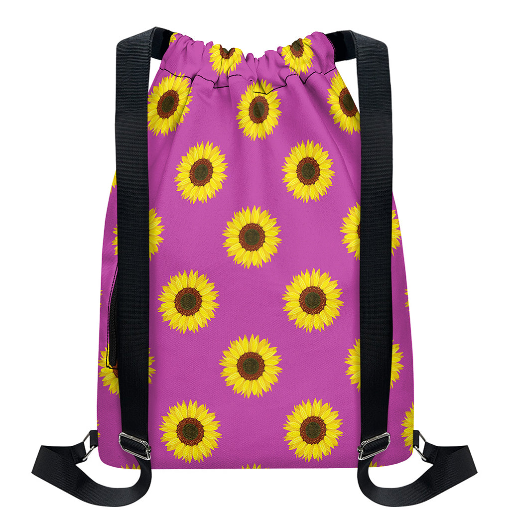 Magenta Pink Sunflower Pattern Print Drawstring Backpack