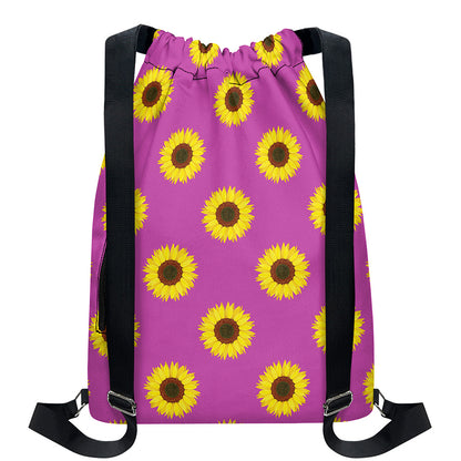 Magenta Pink Sunflower Pattern Print Drawstring Backpack