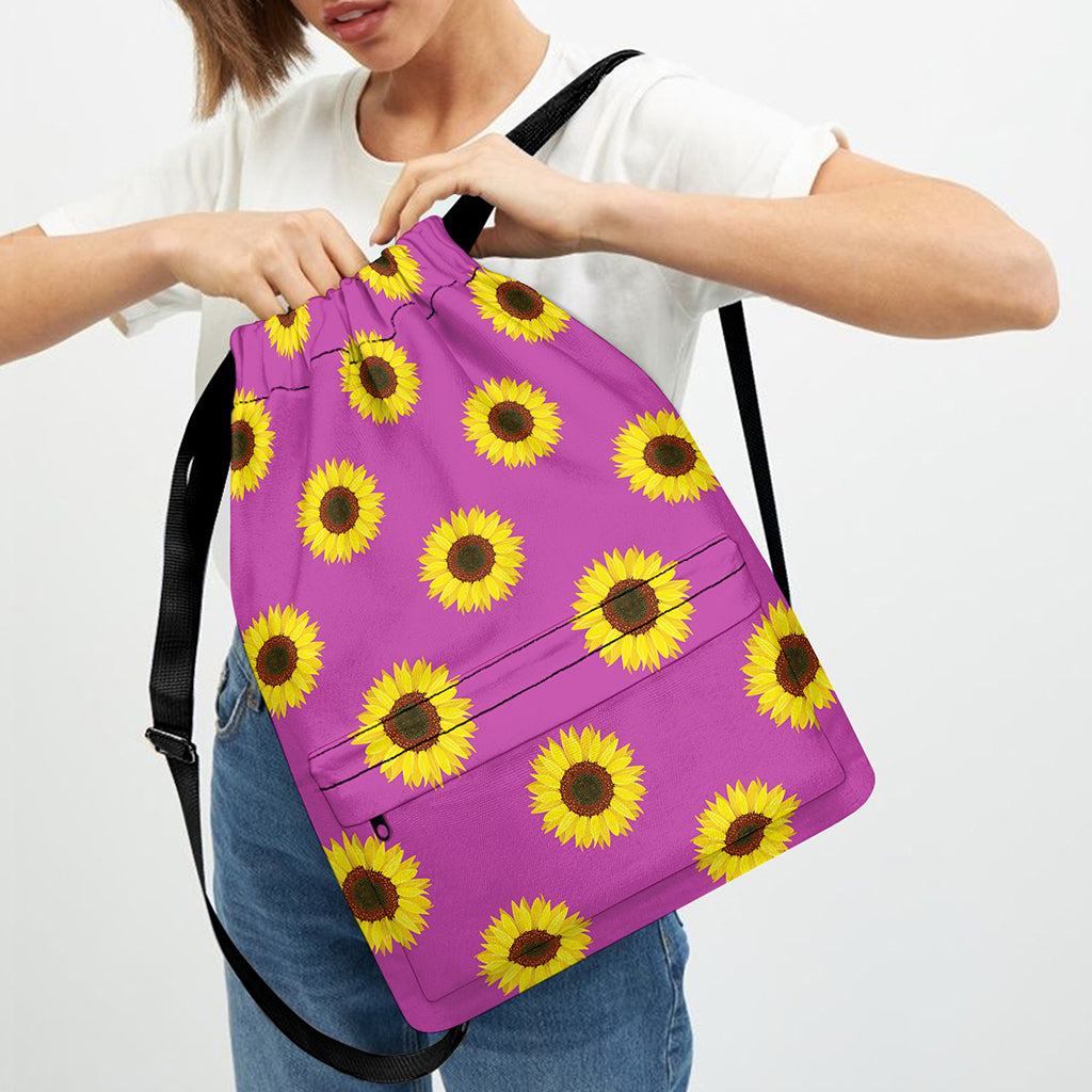 Magenta Pink Sunflower Pattern Print Drawstring Backpack