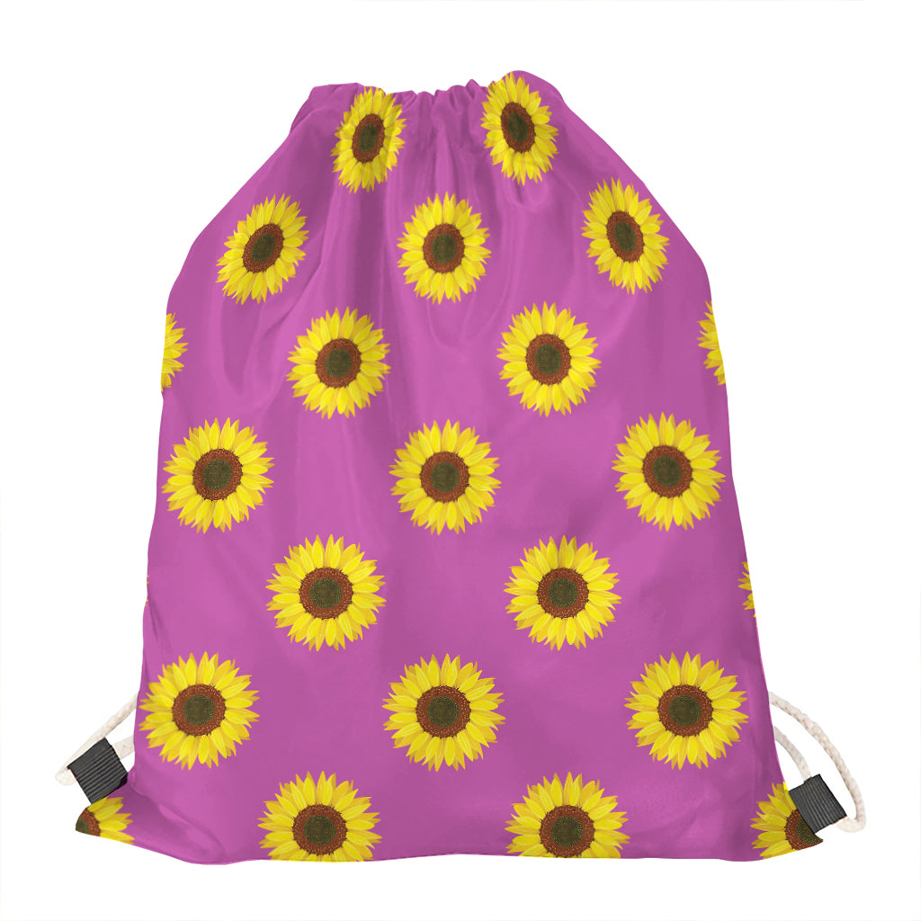 Magenta Pink Sunflower Pattern Print Drawstring Bag