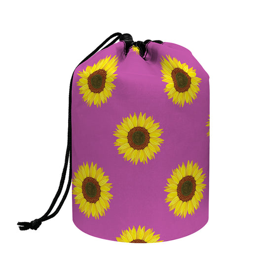 Magenta Pink Sunflower Pattern Print Drawstring Makeup Bag