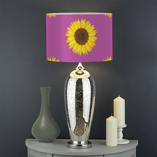 Magenta Pink Sunflower Pattern Print Drum Lamp Shade