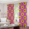 Magenta Pink Sunflower Pattern Print Extra Wide Grommet Curtains