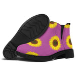 Magenta Pink Sunflower Pattern Print Flat Ankle Boots