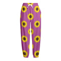 Magenta Pink Sunflower Pattern Print Fleece Lined Knit Pants