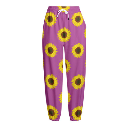 Magenta Pink Sunflower Pattern Print Fleece Lined Knit Pants