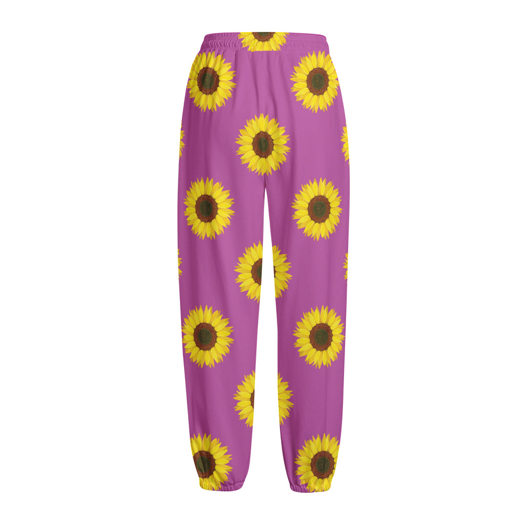 Magenta Pink Sunflower Pattern Print Fleece Lined Knit Pants