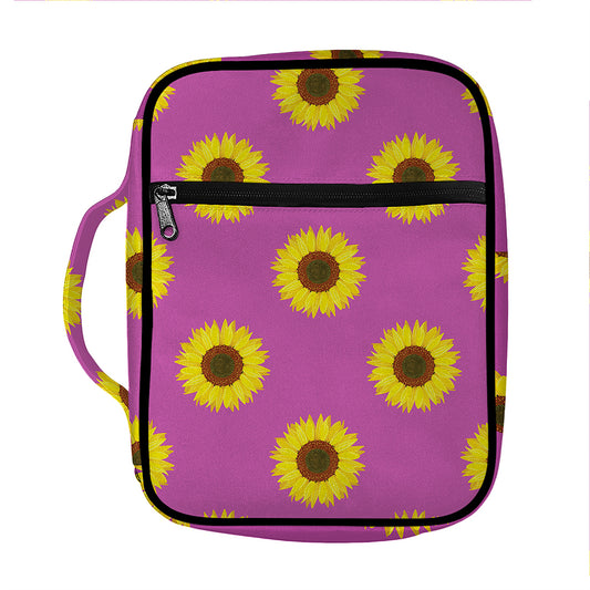 Magenta Pink Sunflower Pattern Print Front Pocket Bible Bag