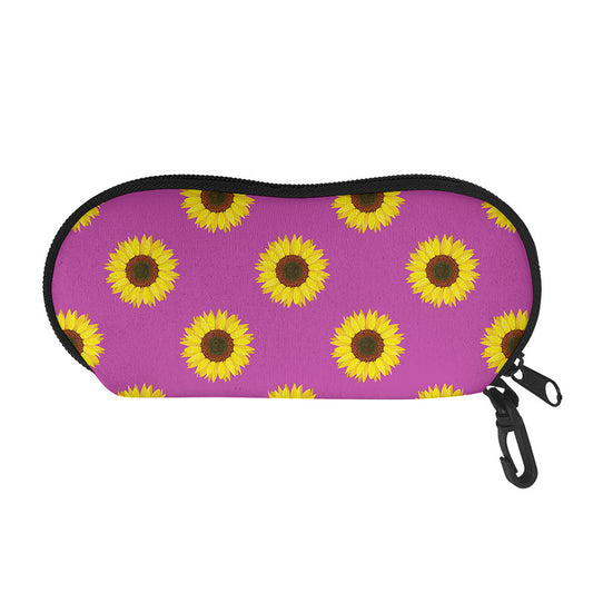 Magenta Pink Sunflower Pattern Print Glasses Case