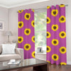 Magenta Pink Sunflower Pattern Print Grommet Curtains
