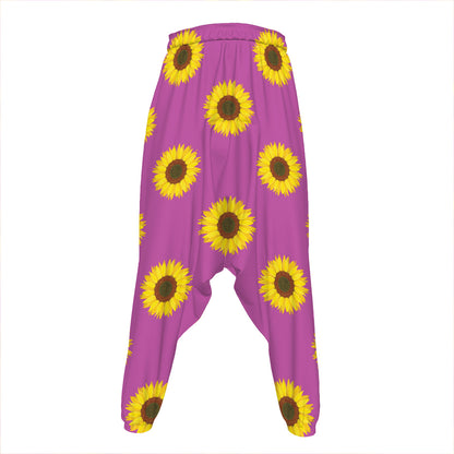 Magenta Pink Sunflower Pattern Print Hammer Pants