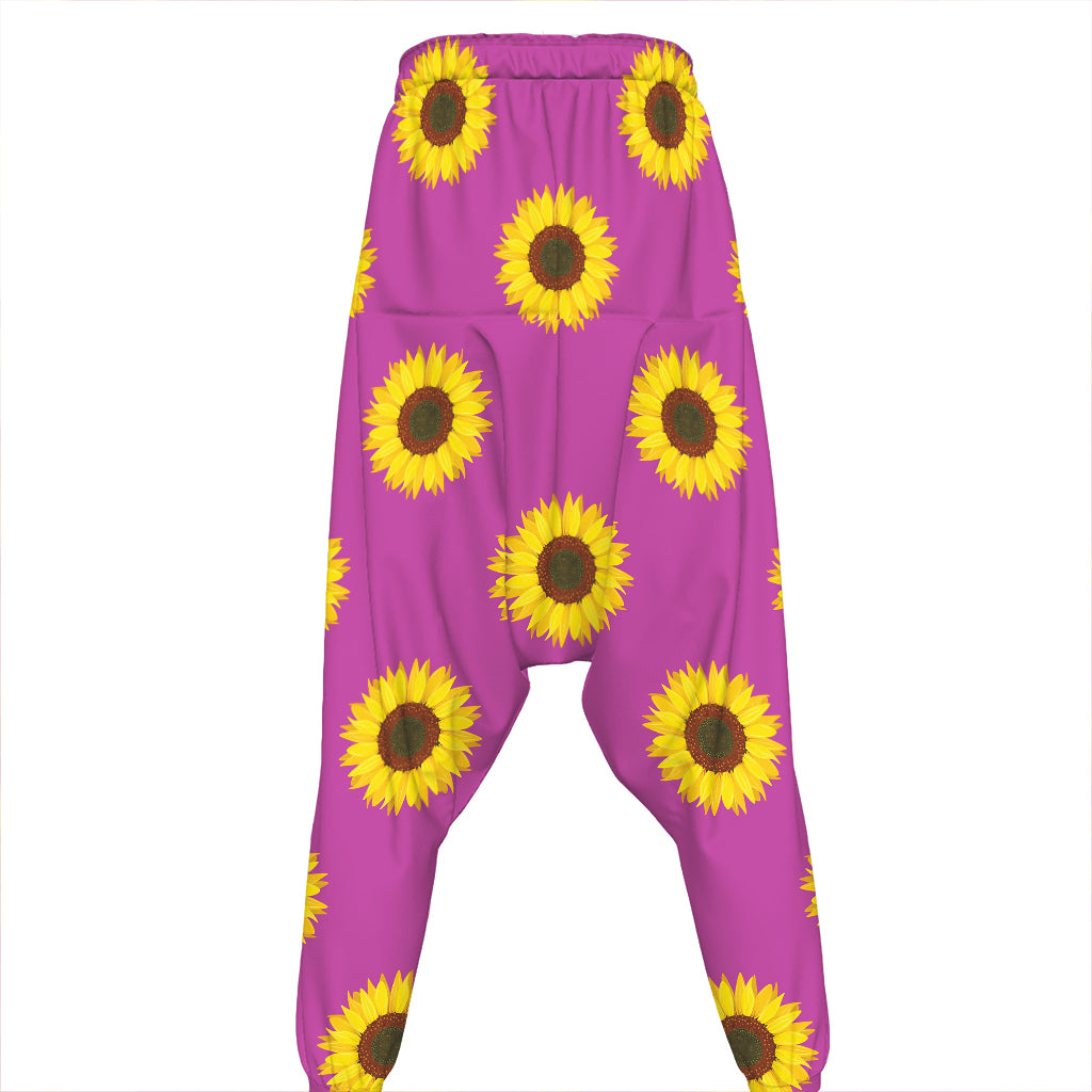 Magenta Pink Sunflower Pattern Print Hammer Pants