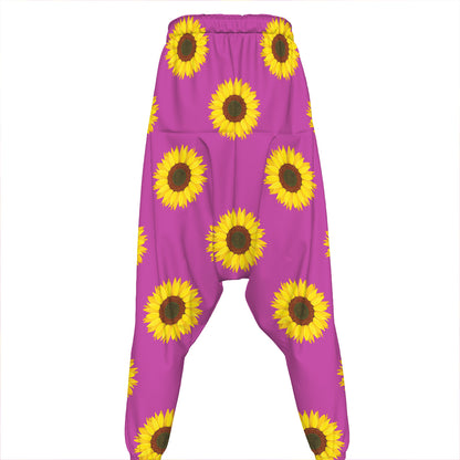 Magenta Pink Sunflower Pattern Print Hammer Pants