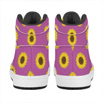 Magenta Pink Sunflower Pattern Print High Top Leather Sneakers