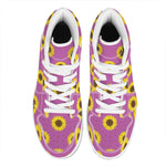 Magenta Pink Sunflower Pattern Print High Top Leather Sneakers