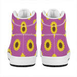 Magenta Pink Sunflower Pattern Print High Top Leather Sneakers