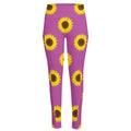 Magenta Pink Sunflower Pattern Print High-Waisted Pocket Leggings