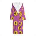 Magenta Pink Sunflower Pattern Print Hooded Bathrobe