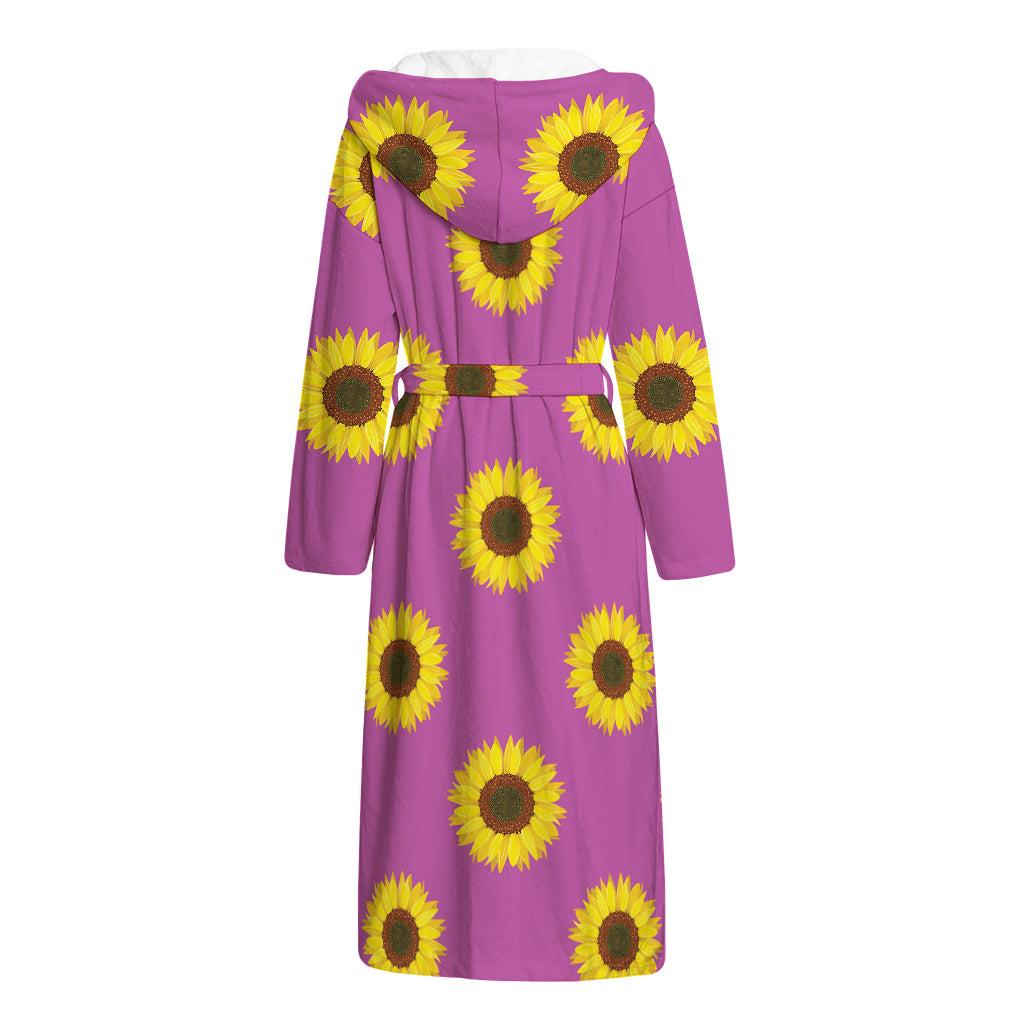 Magenta Pink Sunflower Pattern Print Hooded Bathrobe