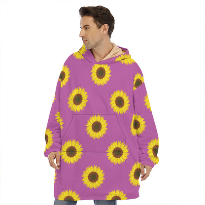 Magenta Pink Sunflower Pattern Print Hoodie Blanket