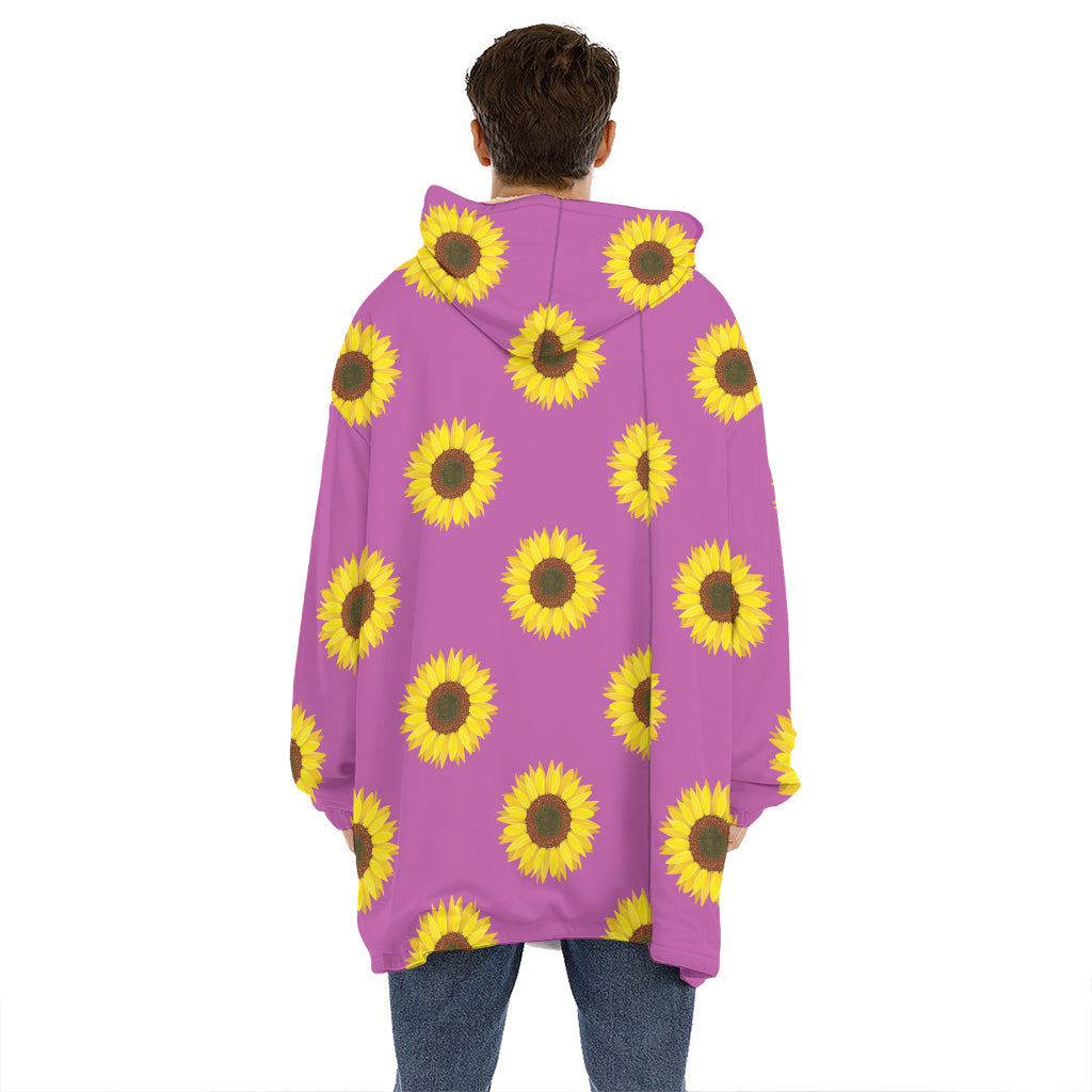 Magenta Pink Sunflower Pattern Print Hoodie Blanket