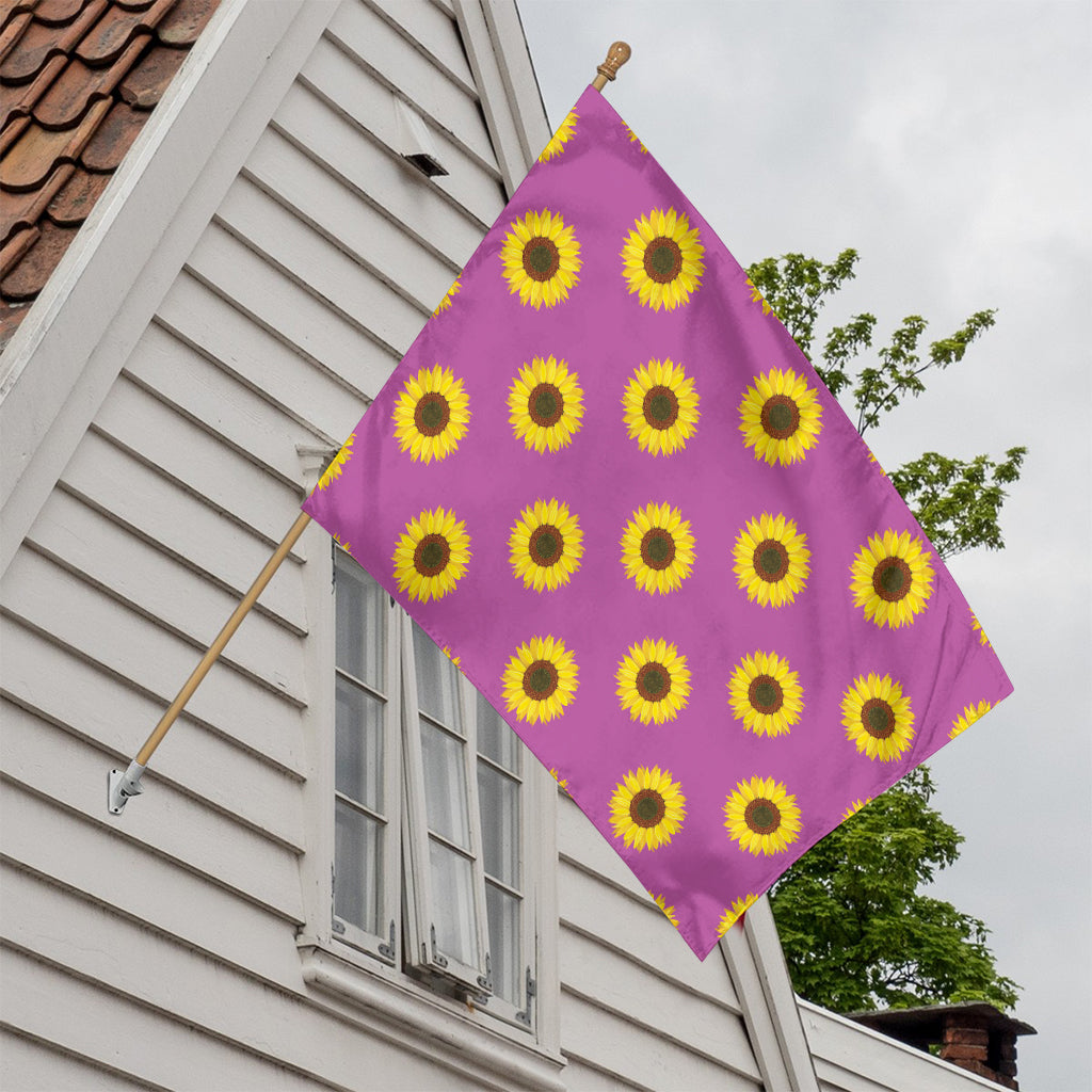 Magenta Pink Sunflower Pattern Print House Flag