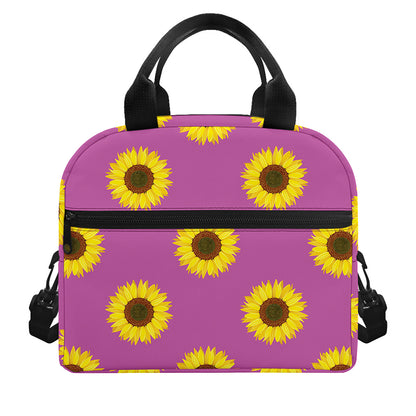Magenta Pink Sunflower Pattern Print Insulated Lunch Bag