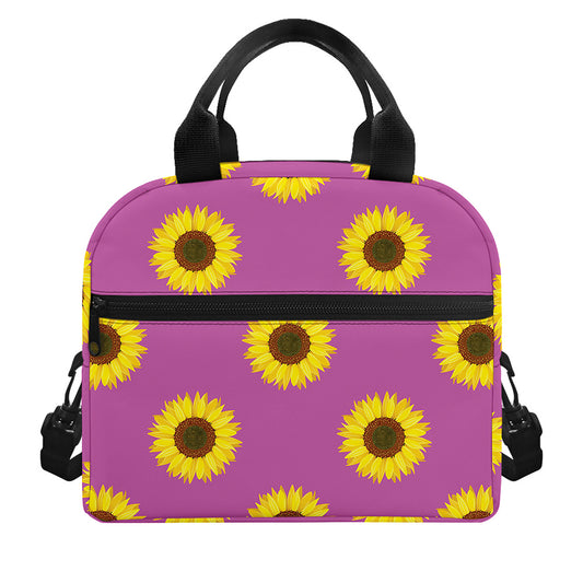 Magenta Pink Sunflower Pattern Print Insulated Lunch Bag