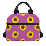 Magenta Pink Sunflower Pattern Print Insulated Lunch Bag
