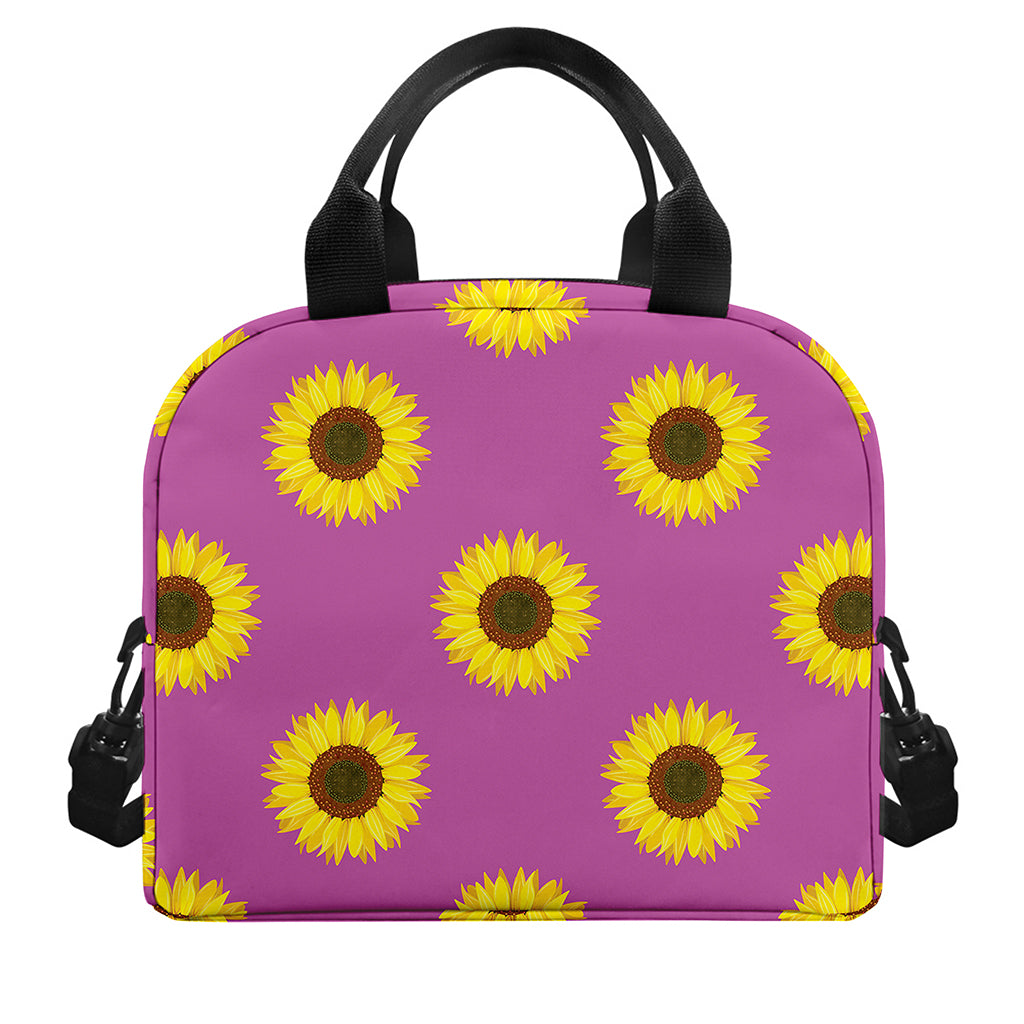 Magenta Pink Sunflower Pattern Print Insulated Lunch Bag