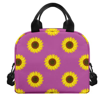 Magenta Pink Sunflower Pattern Print Insulated Lunch Bag