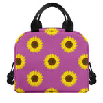Magenta Pink Sunflower Pattern Print Insulated Lunch Bag