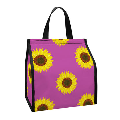 Magenta Pink Sunflower Pattern Print Insulated Lunch Tote
