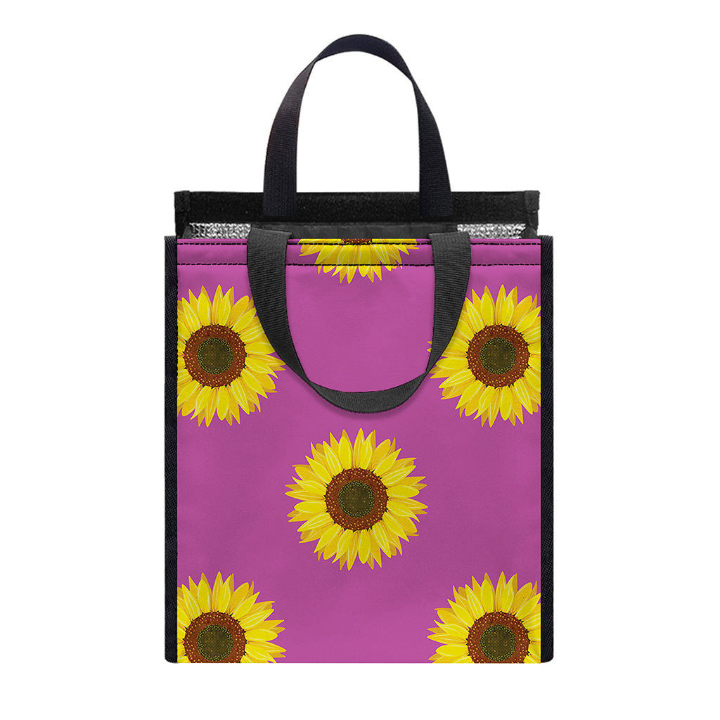 Magenta Pink Sunflower Pattern Print Insulated Lunch Tote