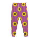 Magenta Pink Sunflower Pattern Print Jogger Pants