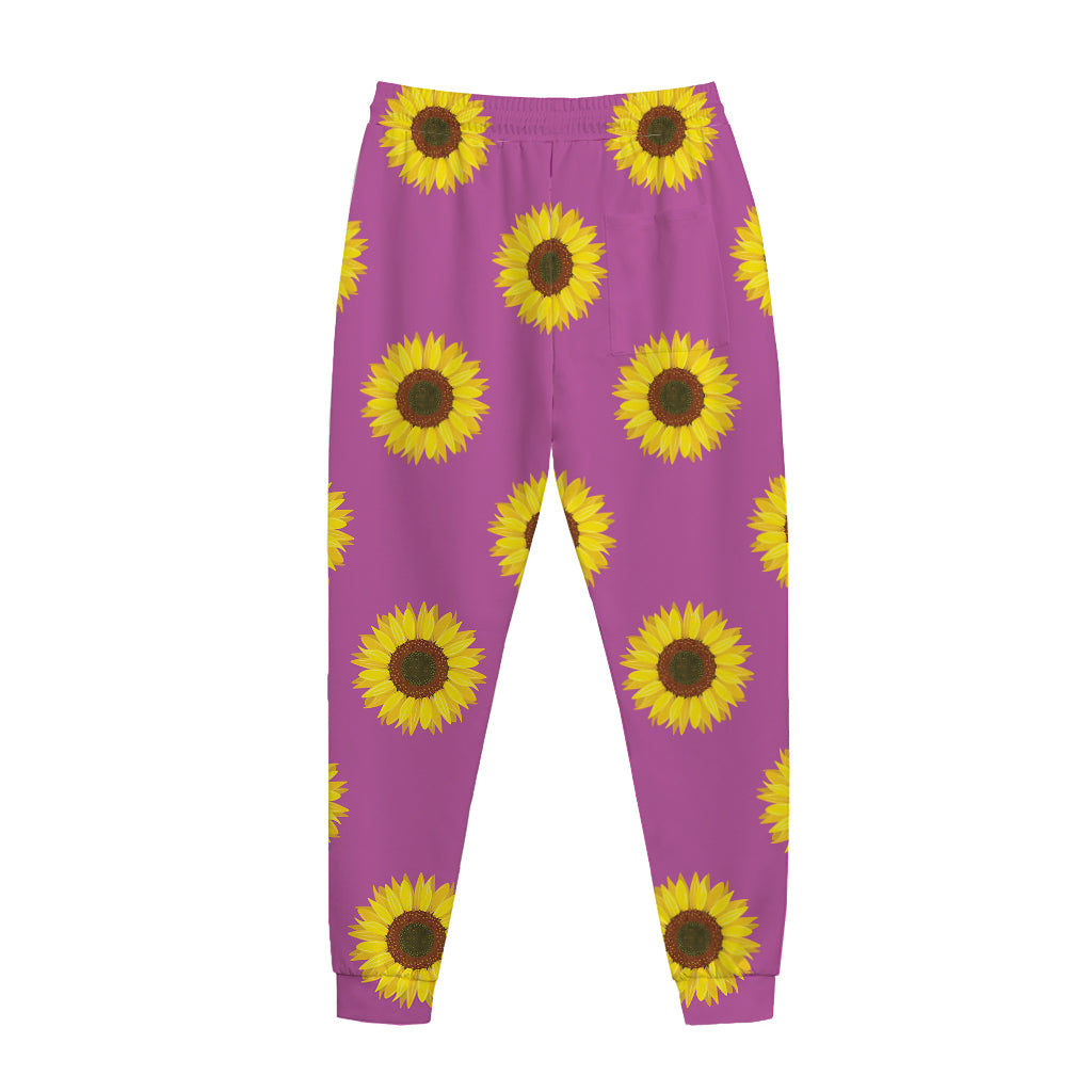 Magenta Pink Sunflower Pattern Print Jogger Pants