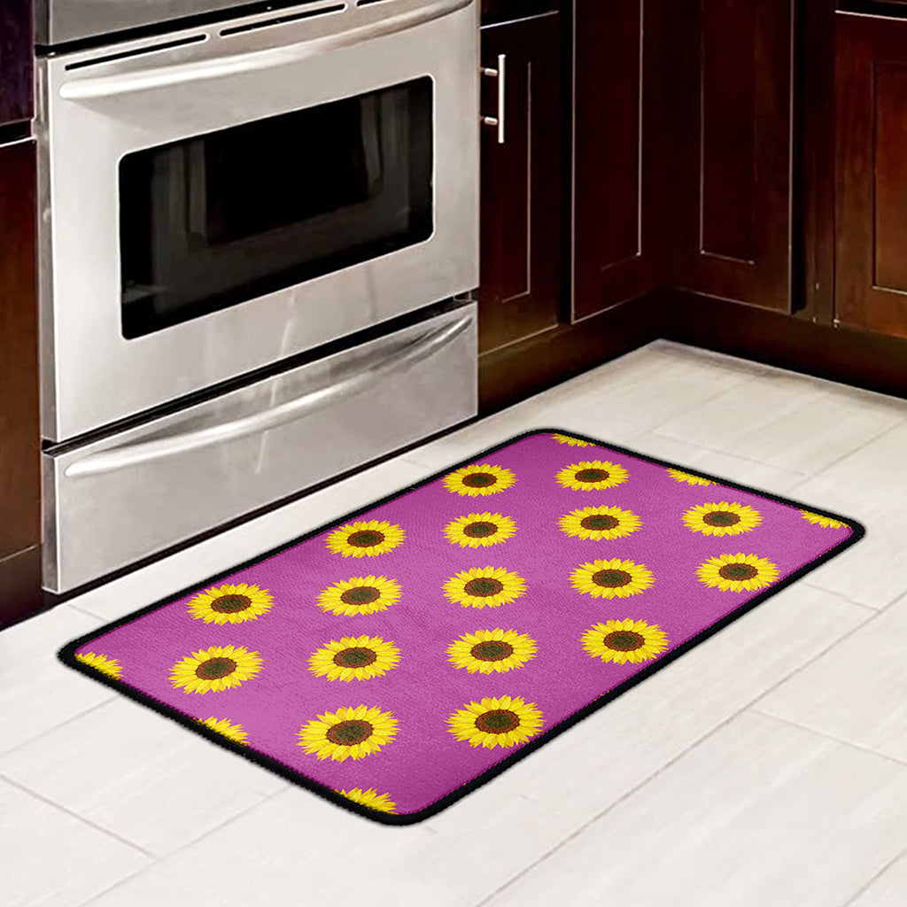 Magenta Pink Sunflower Pattern Print Kitchen Mat