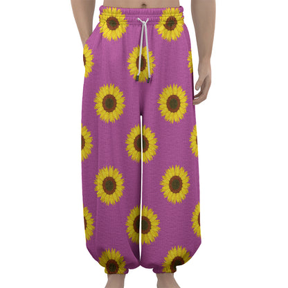 Magenta Pink Sunflower Pattern Print Lantern Pants