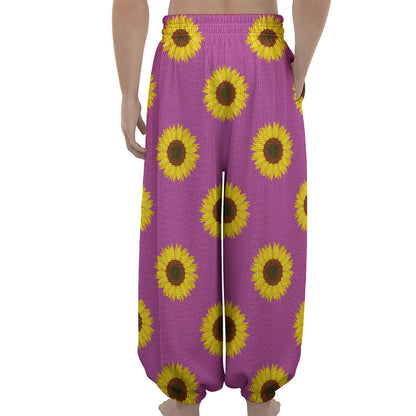 Magenta Pink Sunflower Pattern Print Lantern Pants