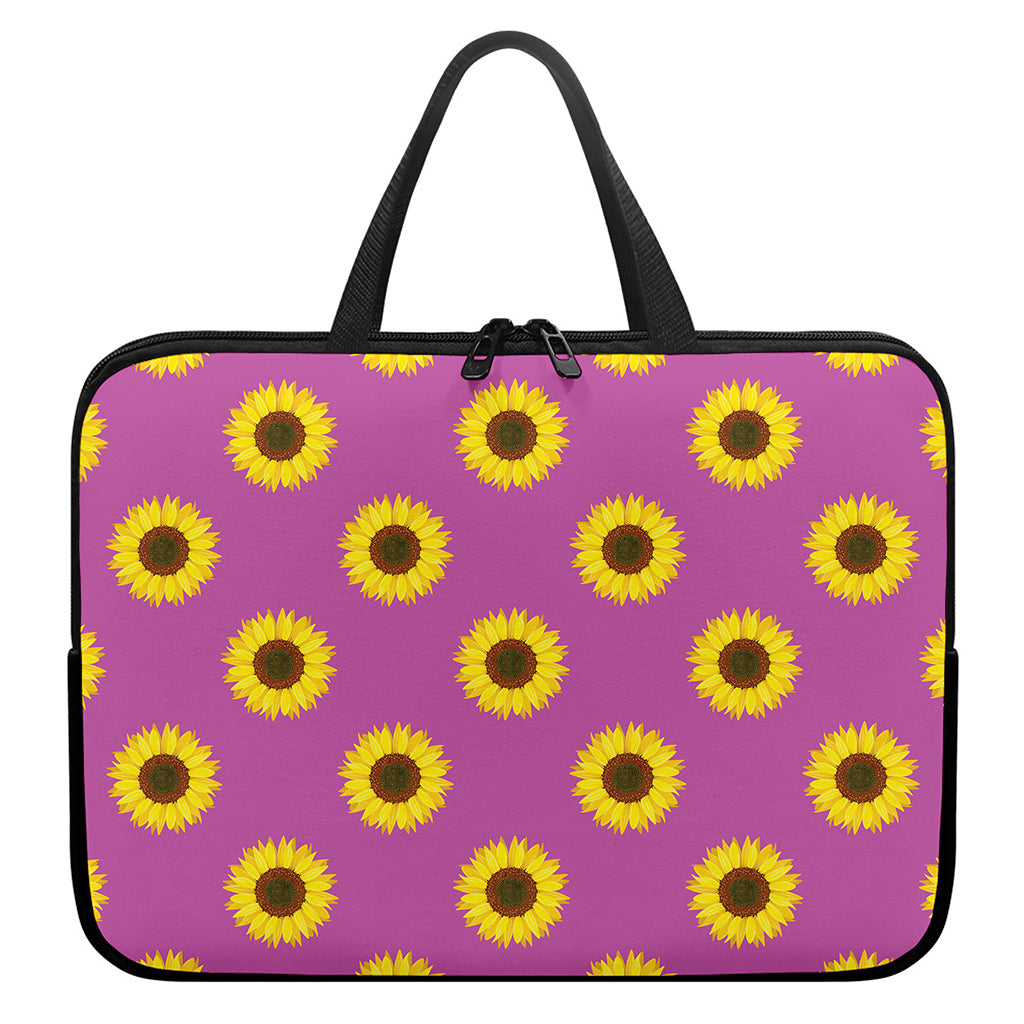 Magenta Pink Sunflower Pattern Print Laptop Sleeve With Handle