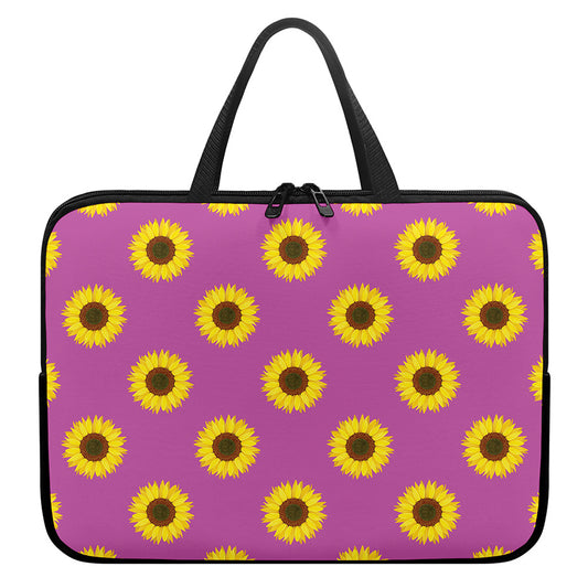 Magenta Pink Sunflower Pattern Print Laptop Sleeve With Handle