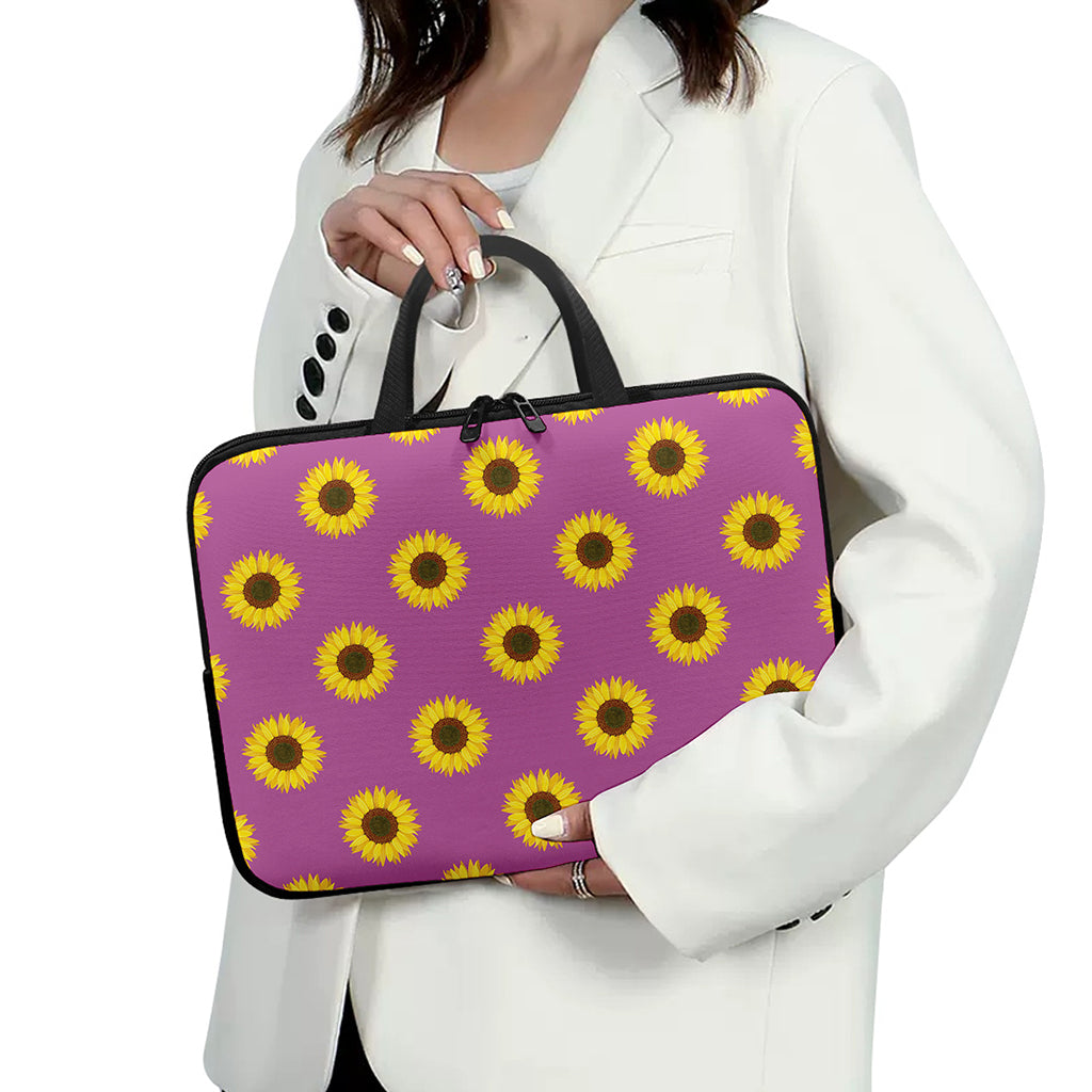 Magenta Pink Sunflower Pattern Print Laptop Sleeve With Handle