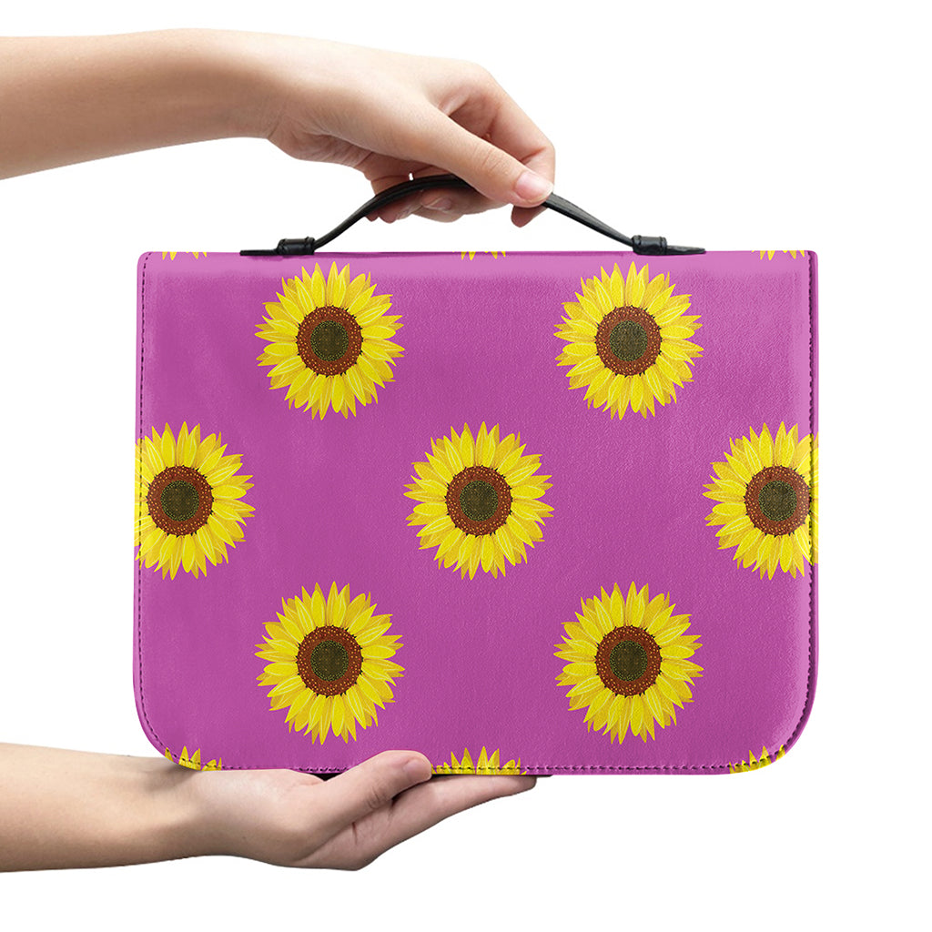 Magenta Pink Sunflower Pattern Print Leather Bible Cover