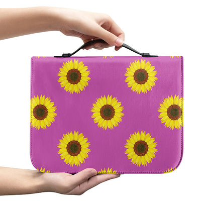 Magenta Pink Sunflower Pattern Print Leather Bible Cover