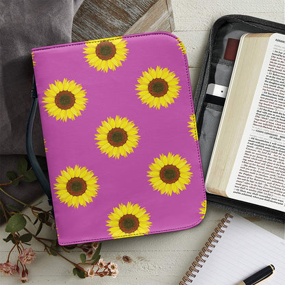 Magenta Pink Sunflower Pattern Print Leather Bible Cover