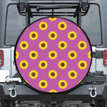 Magenta Pink Sunflower Pattern Print Leather Spare Tire Cover