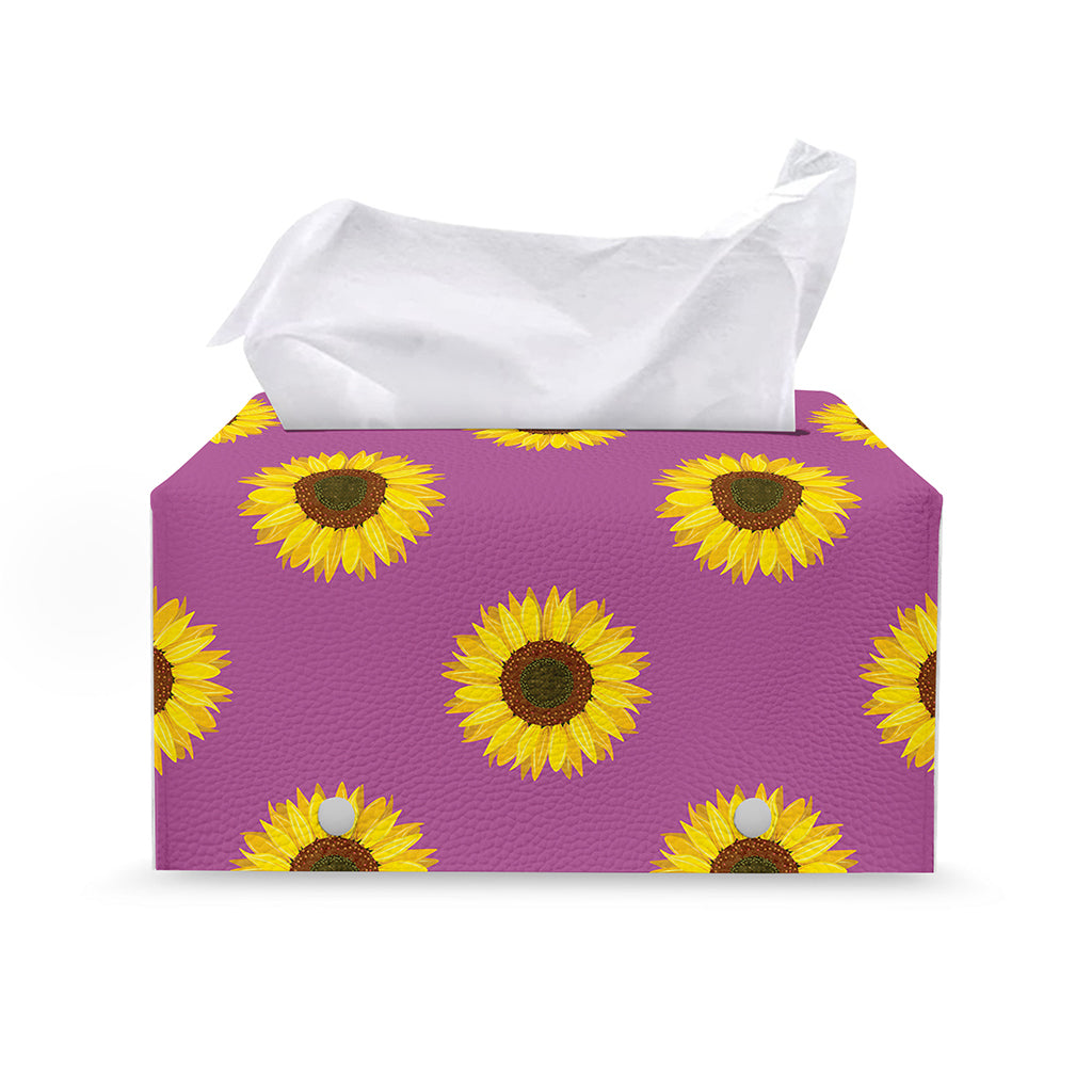Magenta Pink Sunflower Pattern Print Leather Tissue Box Cover